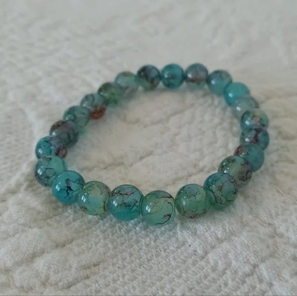 Sparkling Teal Beaded Charm Bracelet Set Blue Pink Flower Butterfly Cute Fairy - Picture 6 of 9